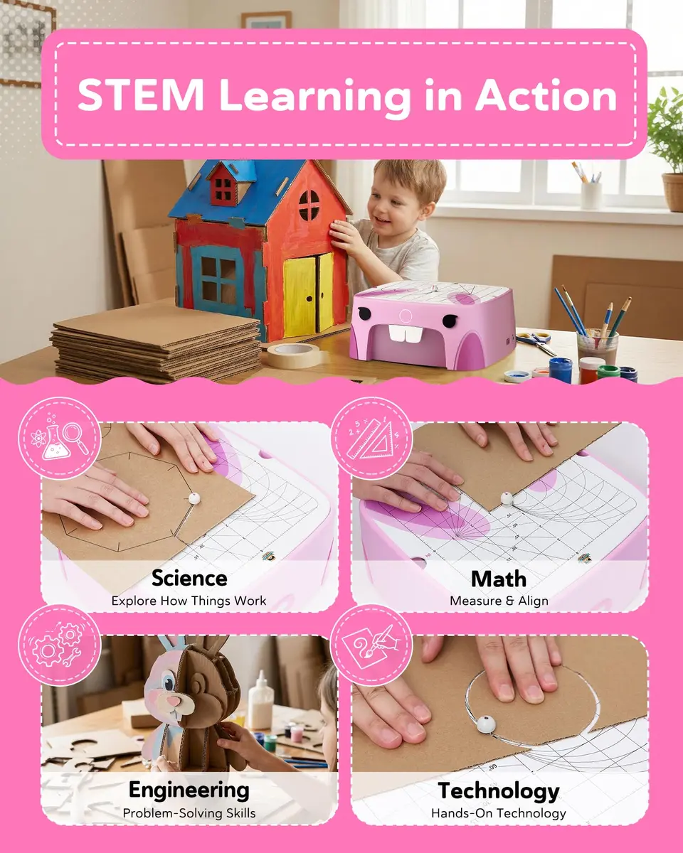 BEAVERBOT C2 Upgraded Cardboard Cutter for Kids, Pink | Dual Speed Rabbit Craft Tool for Ages 5+ - view 4