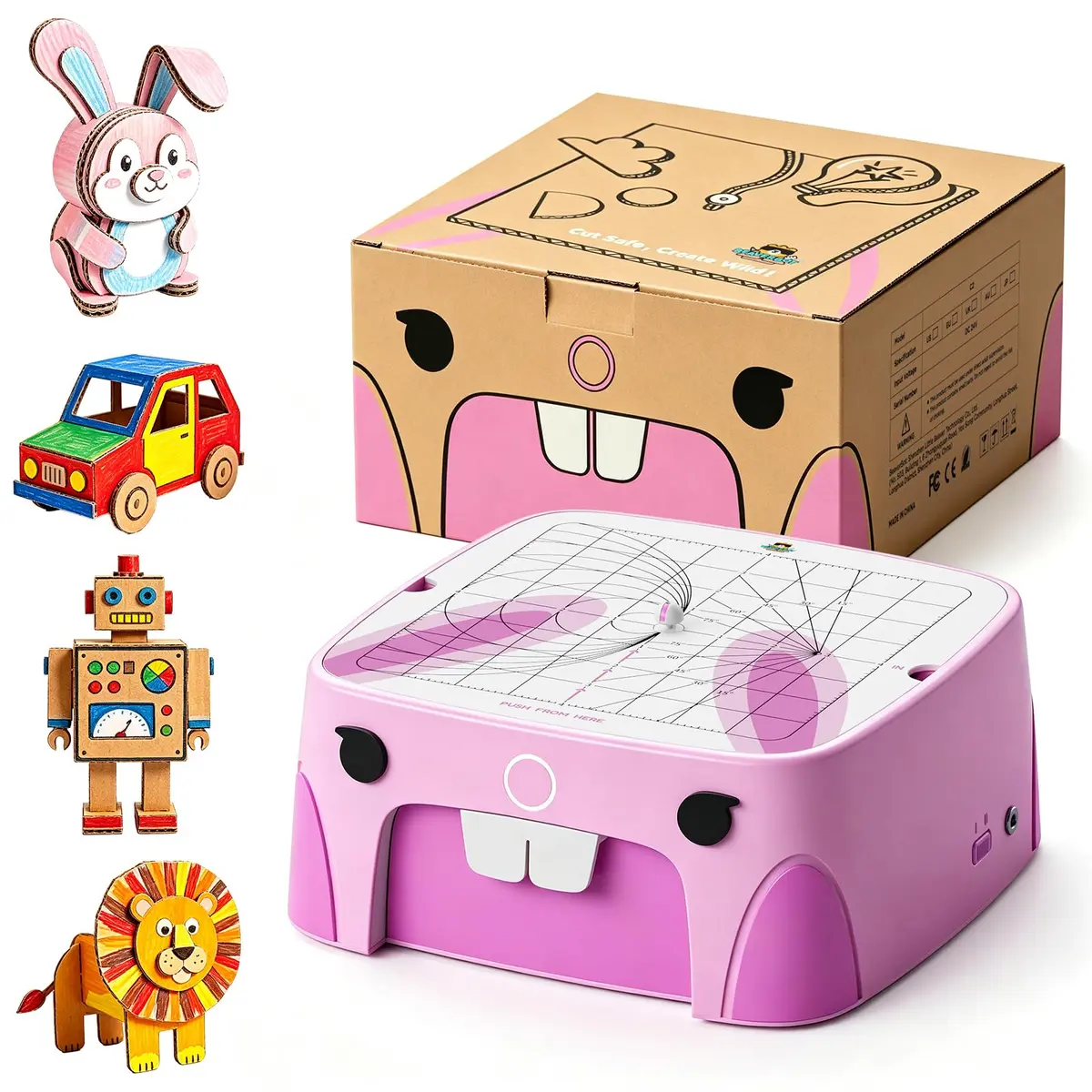 BEAVERBOT C2 Upgraded Cardboard Cutter for Kids, Pink | Dual Speed Rabbit Craft Tool for Ages 5+ - main product image