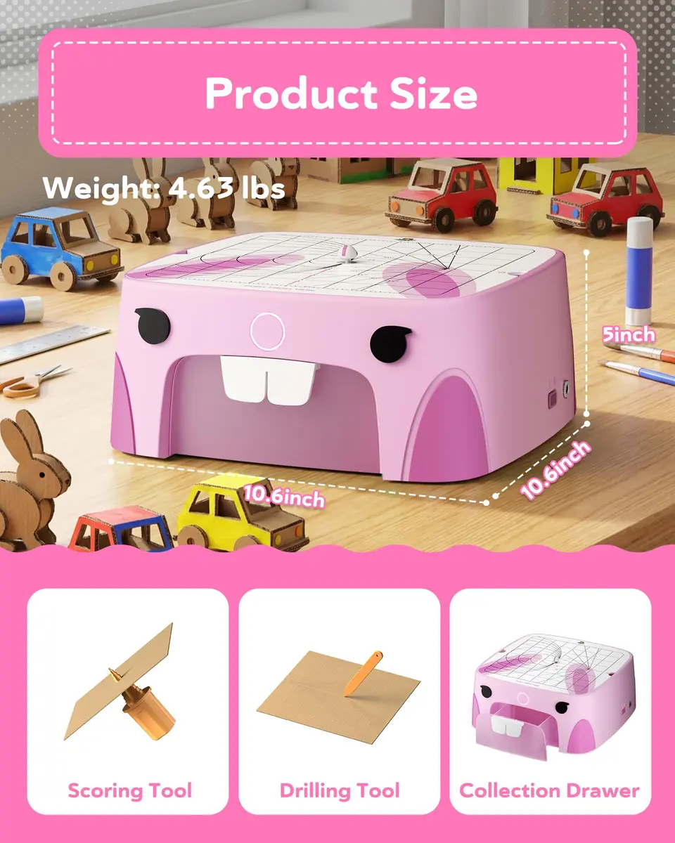 BEAVERBOT C2 Upgraded Cardboard Cutter for Kids, Pink | Dual Speed Rabbit Craft Tool for Ages 5+ - view 9