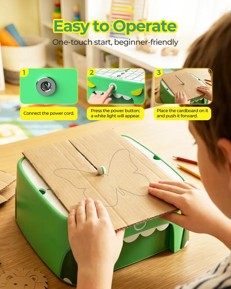 BEAVERBOT C2 Upgraded Cardboard Cutter for Kids, Dual Speed Dinosaur, Green | Safe bladeless design for precise craft cuts - view 4