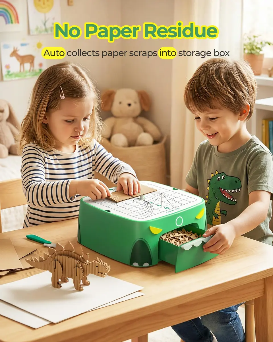BEAVERBOT C2 Upgraded Cardboard Cutter for Kids, Dual Speed Dinosaur, Green | Safe bladeless design for precise craft cuts - view 6