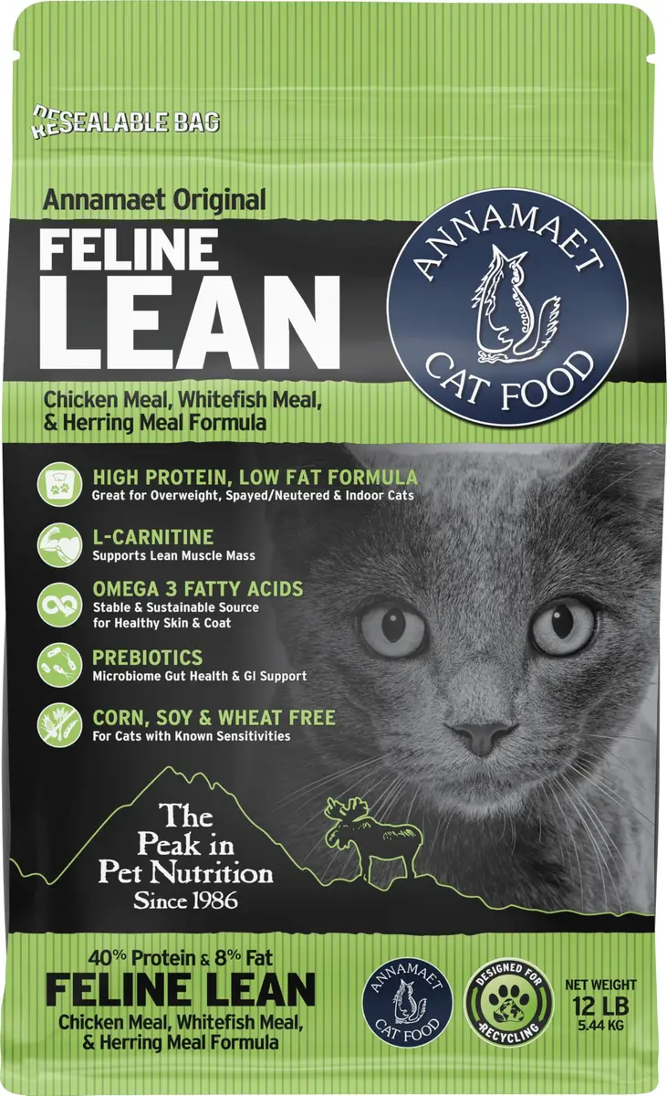 Annamaet Original Feline Lean Dry Cat Food, 12 lb Bag | Supports Lean Mass & Weight Control - main product image