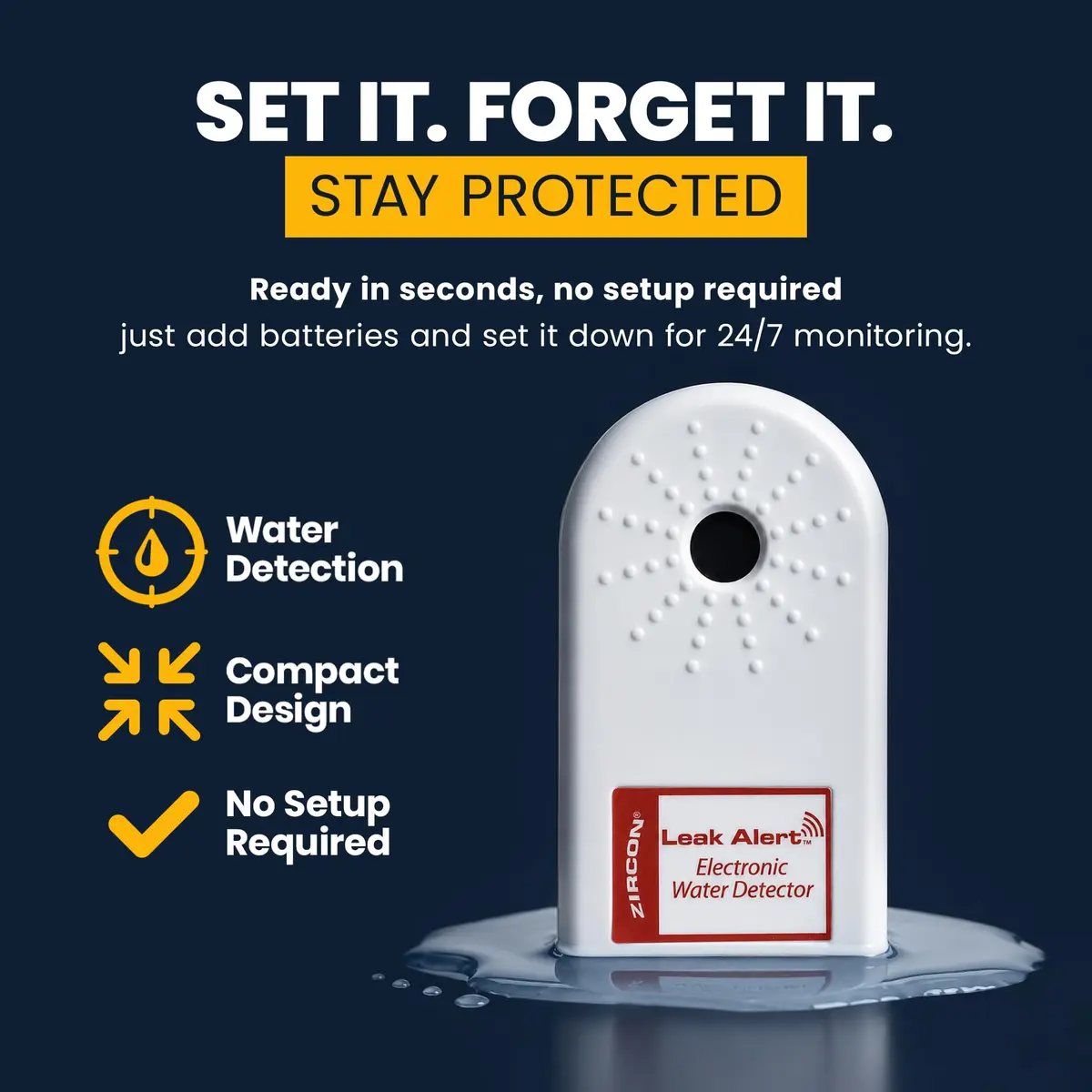 Zircon Leak Alert™ Water Leak Detector 3 Pack | Loud 90 dB Water Alarm for Home & Basement - view 6
