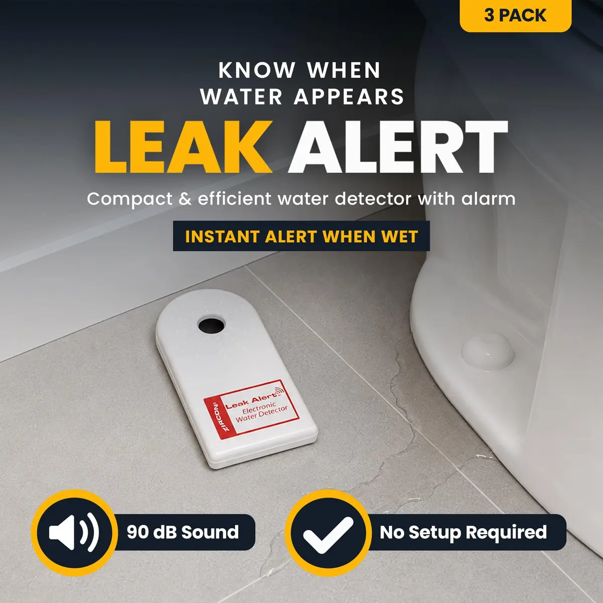 Zircon Leak Alert™ Water Leak Detector 3 Pack | Loud 90 dB Water Alarm for Home & Basement - view 2