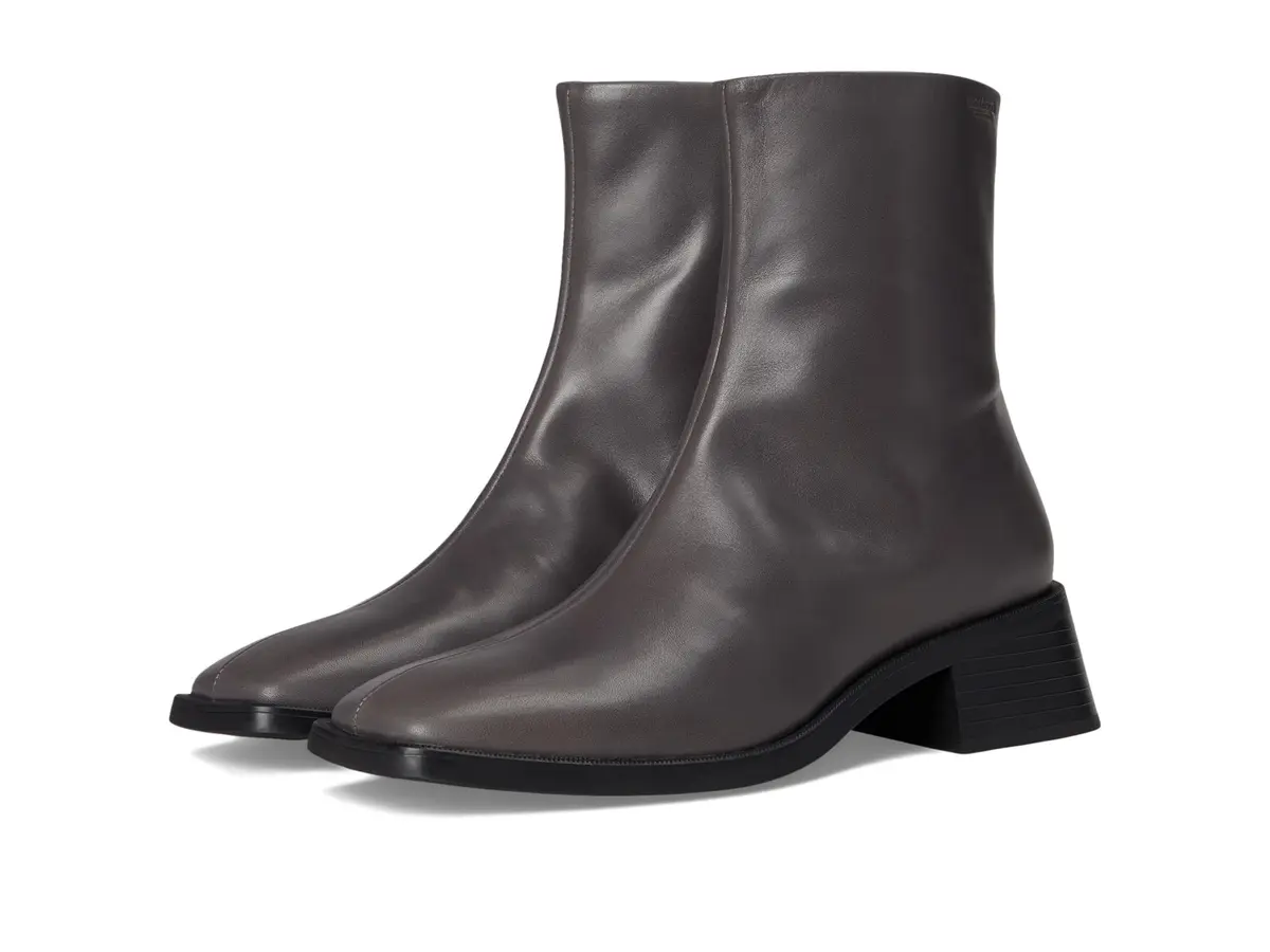 Vagabond Shoes Blanca Boot in Dark Grey | Leather Ankle Boot with Square Toe & Zipper - main product image