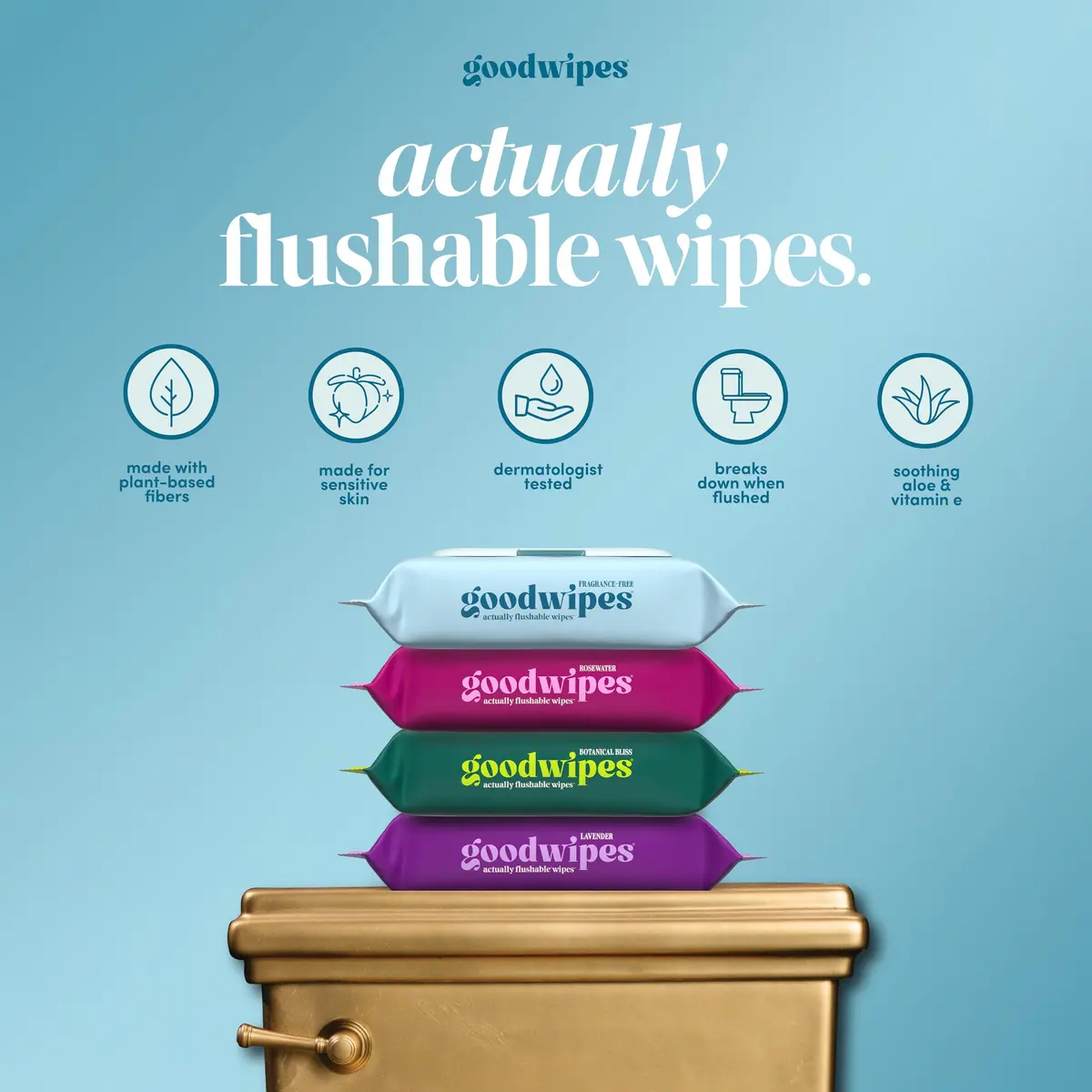 goodwipes Flushable Wipes 300 Count (Pack of 6) Fragrance-Free | Septic Safe, Extra Large, Adult Wet Wipes - view 2