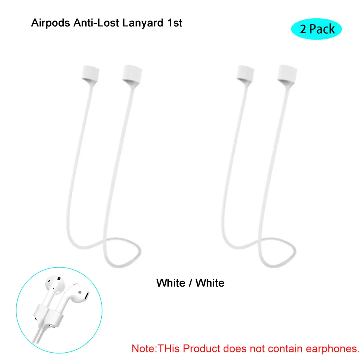 MULTAICH Magnetic Anti-Lost Straps for AirPods 1st/White/White | Silicone Neck Rope Cord, Unisex, 2pcs - view 4