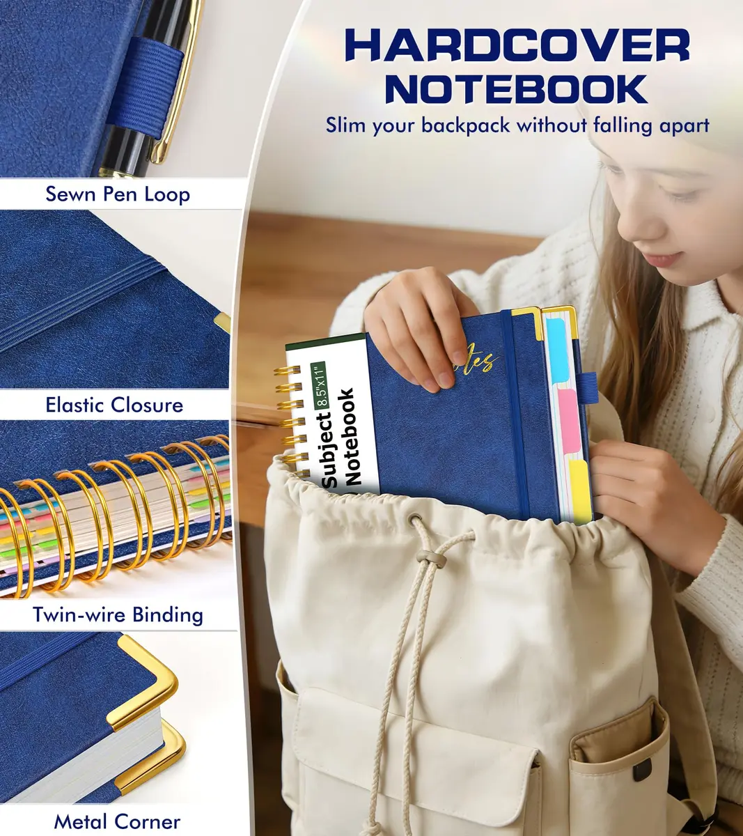 PAPEJOON Hardcover Spiral Notebook Journal 8.5 x 11 Inch (21.59 cm x 27.94 cm) 300 Pages | 5 Subject Organizer for Work & School - view 2