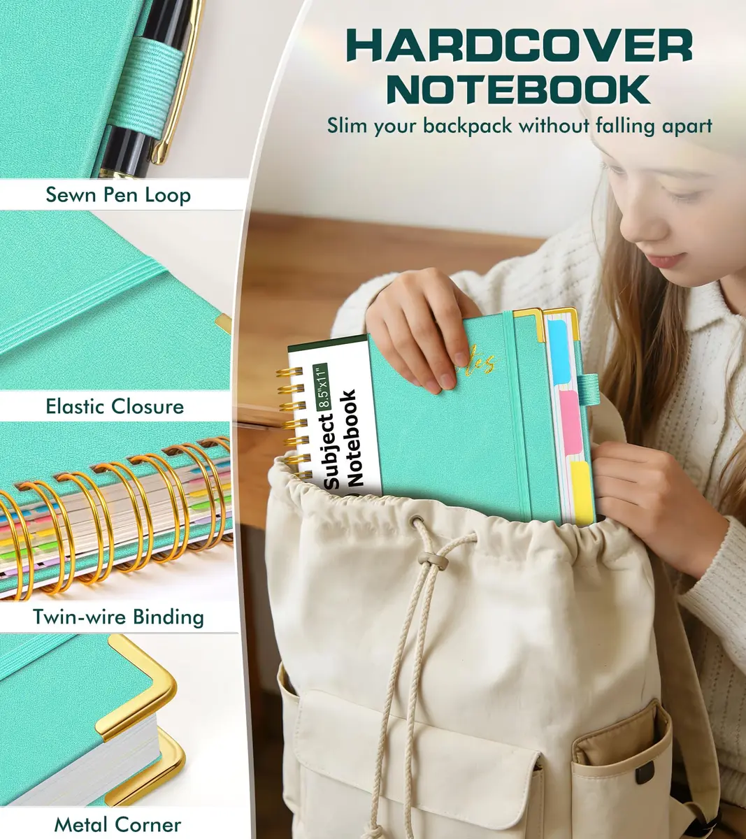 PAPEJOON Hardcover Spiral Notebook Journal 8.5" x 11" (21.6 x 27.9 cm) 300 Pages | 5 Subject Organizer for Work & School - view 2