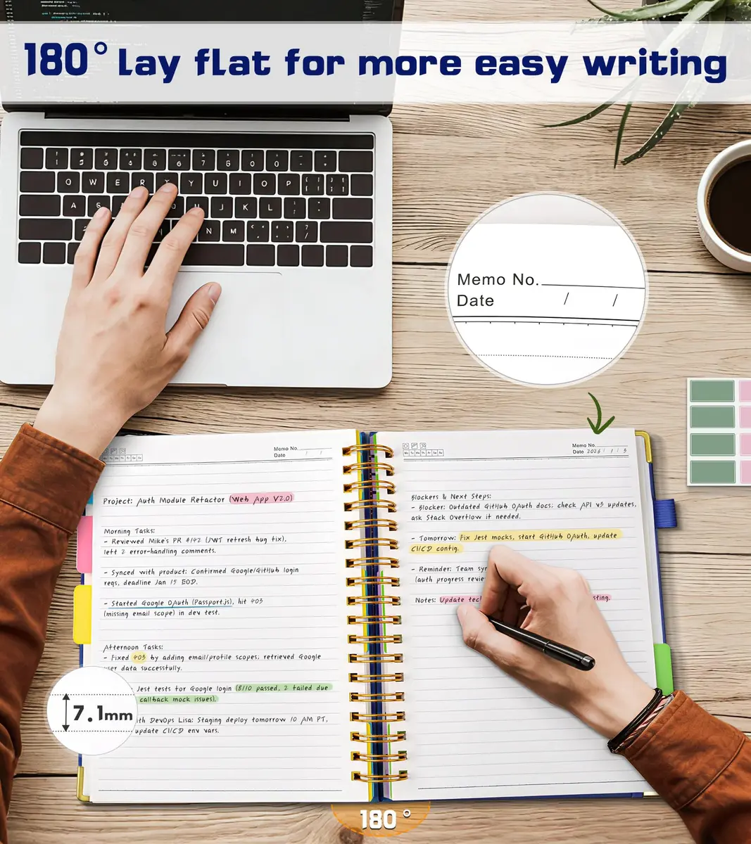PAPEJOON 5 Subject Spiral Notebook Journal 300 Pages (B5 Size, Navy) | College Ruled Hardcover Leather Notebook - view 6