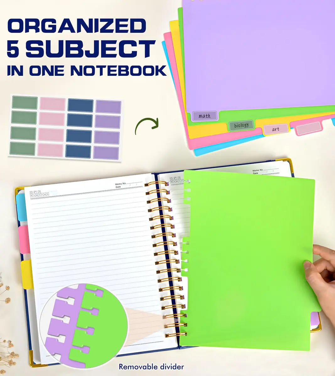 PAPEJOON 5 Subject Spiral Notebook Journal 300 Pages (B5 Size, Navy) | College Ruled Hardcover Leather Notebook - view 4