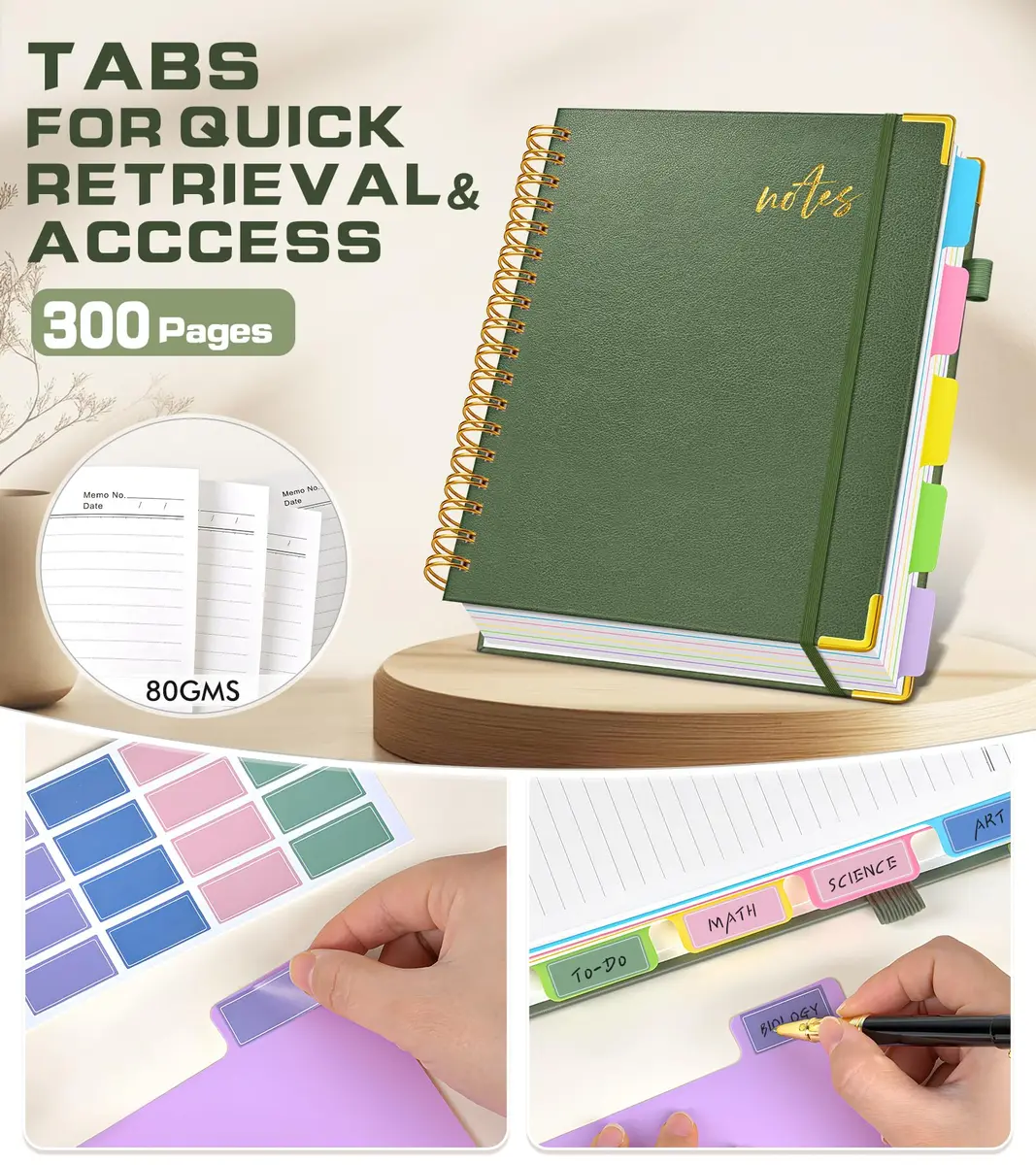 PAPEJOON 5 Subject Spiral Notebook 300 Pages (8"x10" / 22.2cm x 25.7cm) | College Ruled Vegan Leather Organizer - view 5