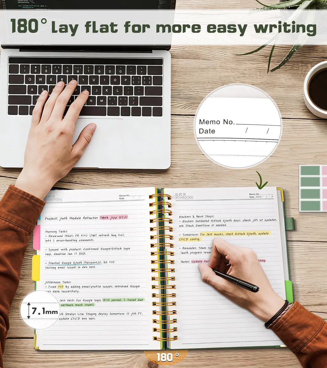 PAPEJOON 5 Subject Spiral Notebook 300 Pages (8"x10" / 22.2cm x 25.7cm) | College Ruled Vegan Leather Organizer - view 6