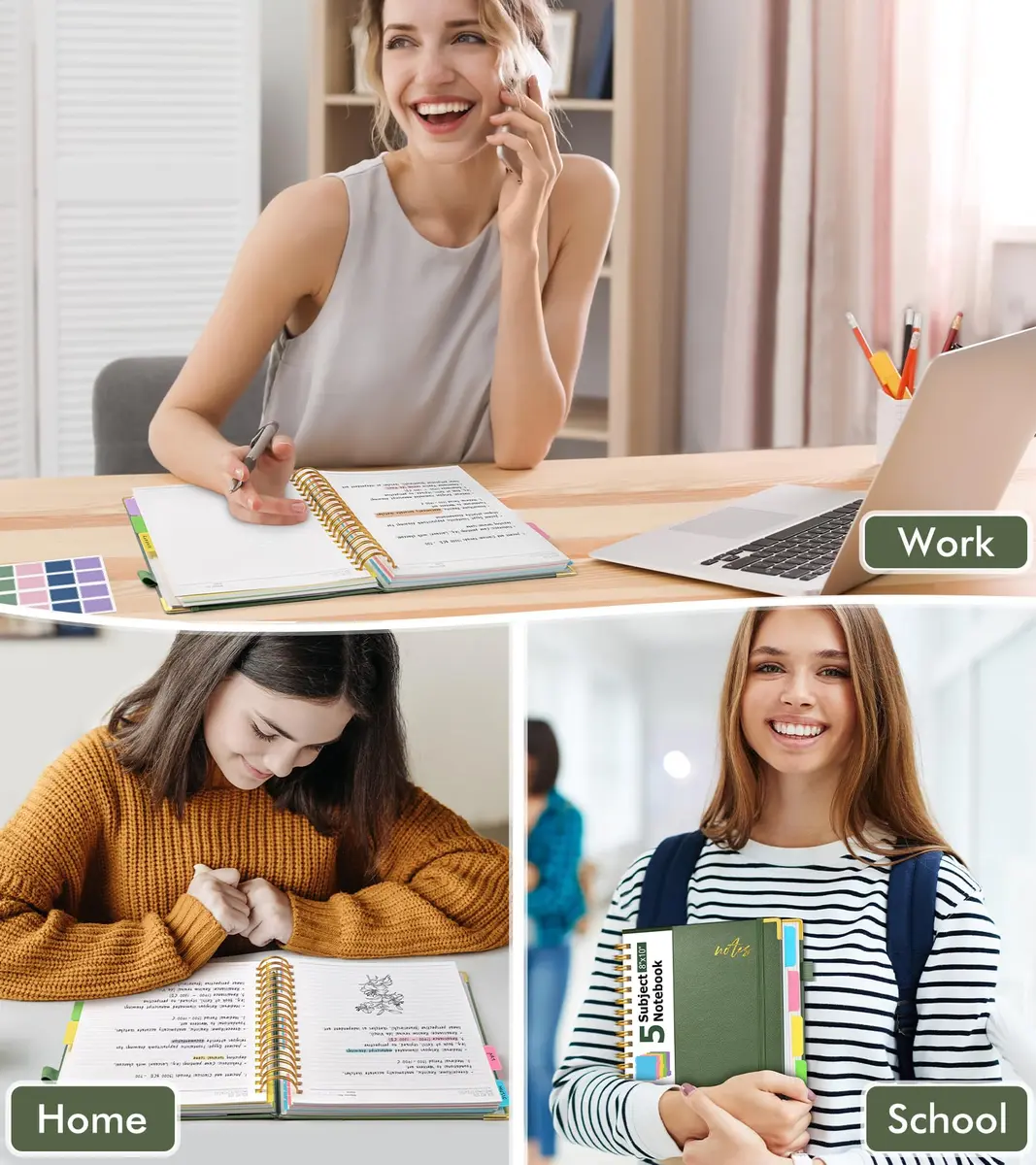 PAPEJOON 5 Subject Spiral Notebook 300 Pages (8"x10" / 22.2cm x 25.7cm) | College Ruled Vegan Leather Organizer - view 7