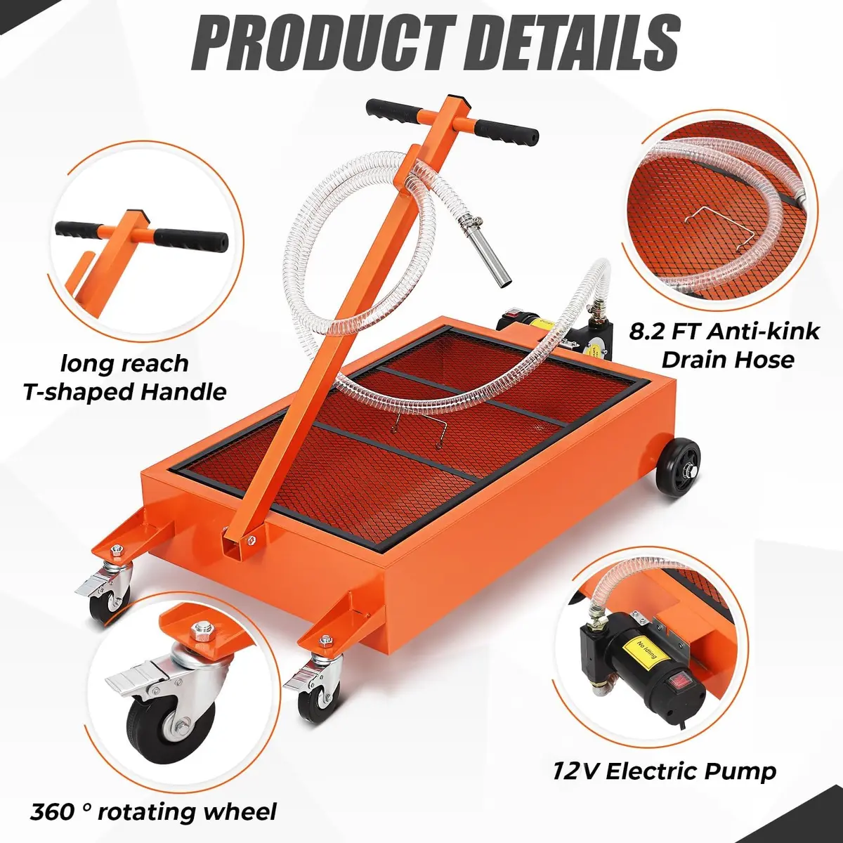 PhoenixCrest 15 Gallon Low Profile Oil Drain Pan with 12v 180w Electric Pump, 65l Heavy-Duty for Cars & Trucks | Fast Oil Change - view 7