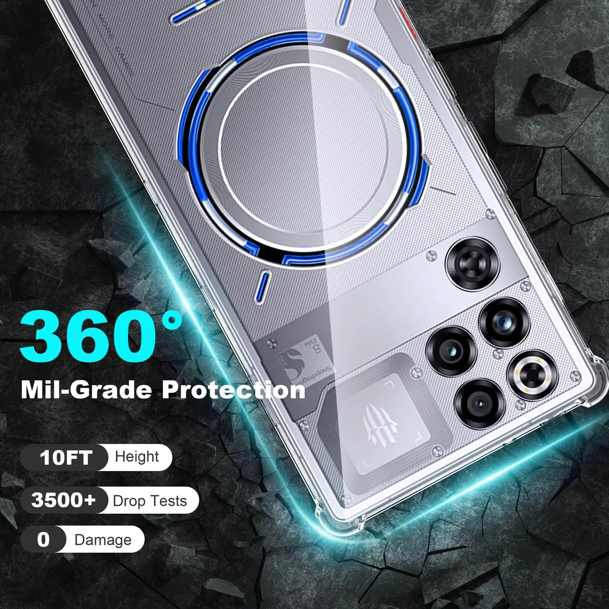 Fhyeugfy Clear Case with 2 Screen Protectors for ZTE Nubia Red Magic 11 Pro/11 Pro+ | Reinforced Corner Shockproof - view 3