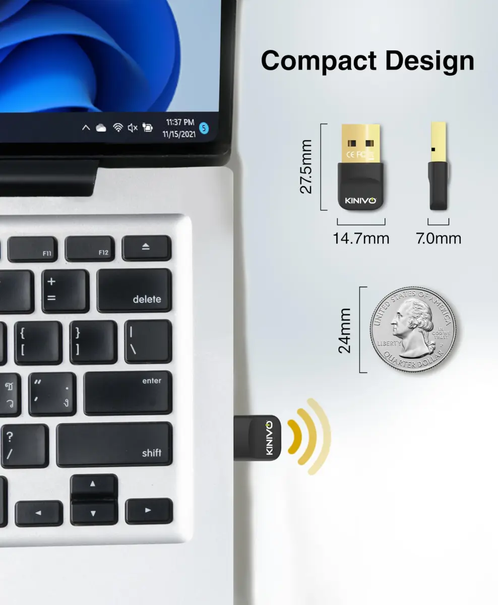 Kinivo BTD600 USB Bluetooth 6.0 Adapter for PC | 20m (66ft) Range, Plug & Play - view 9