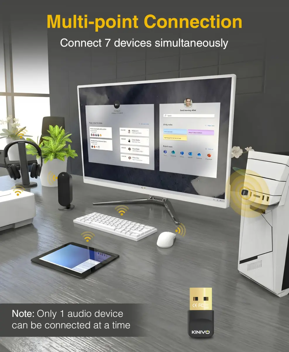 Kinivo BTD600 USB Bluetooth 6.0 Adapter for PC | 20m (66ft) Range, Plug & Play - view 2