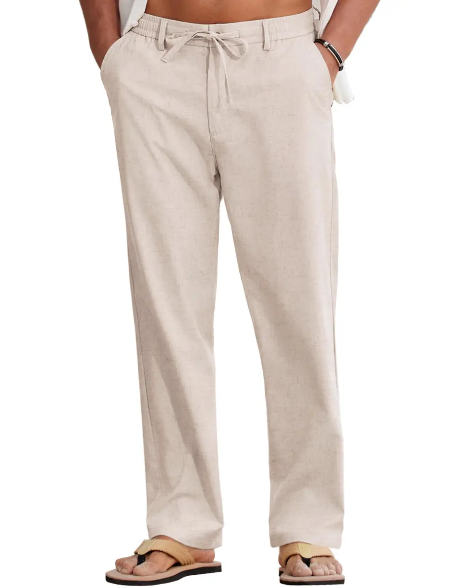 COOFANDY Men's Linen Pants Elastic Waist Drawstring Trousers 86 cm (34 in) Waist x 81 cm (32 in) Inseam | Lightweight Breathable Cotton Blend - main product image