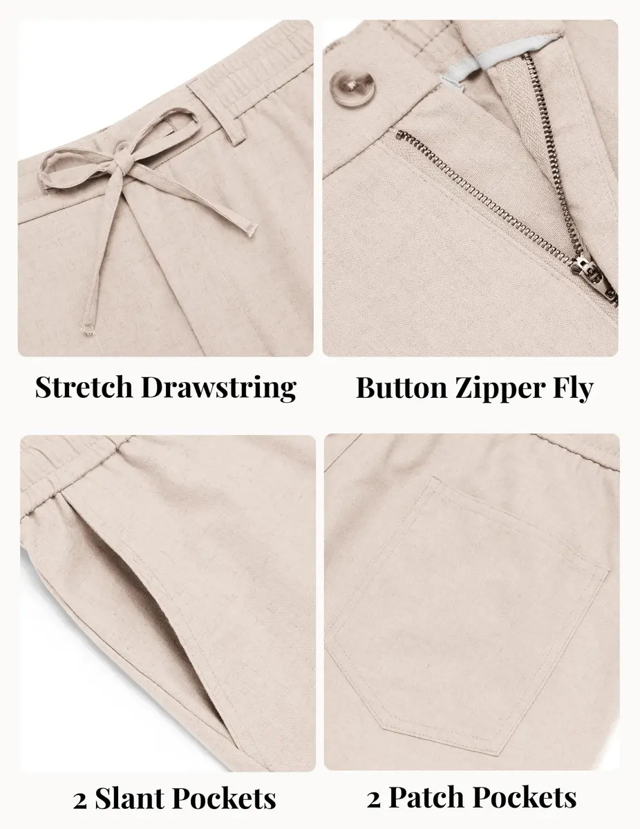 COOFANDY Men's Linen Pants Elastic Waist Drawstring Trousers 86 cm (34 in) Waist x 81 cm (32 in) Inseam | Lightweight Breathable Cotton Blend - view 5
