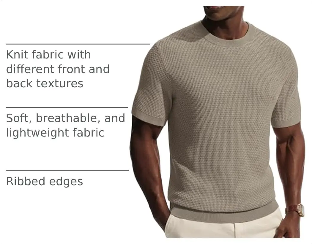 PJ PAUL JONES Men's Classic Short Sleeve Knit Tee Textured Solid Khaki Medium | Breathable Cool Touch Fabric - view 4