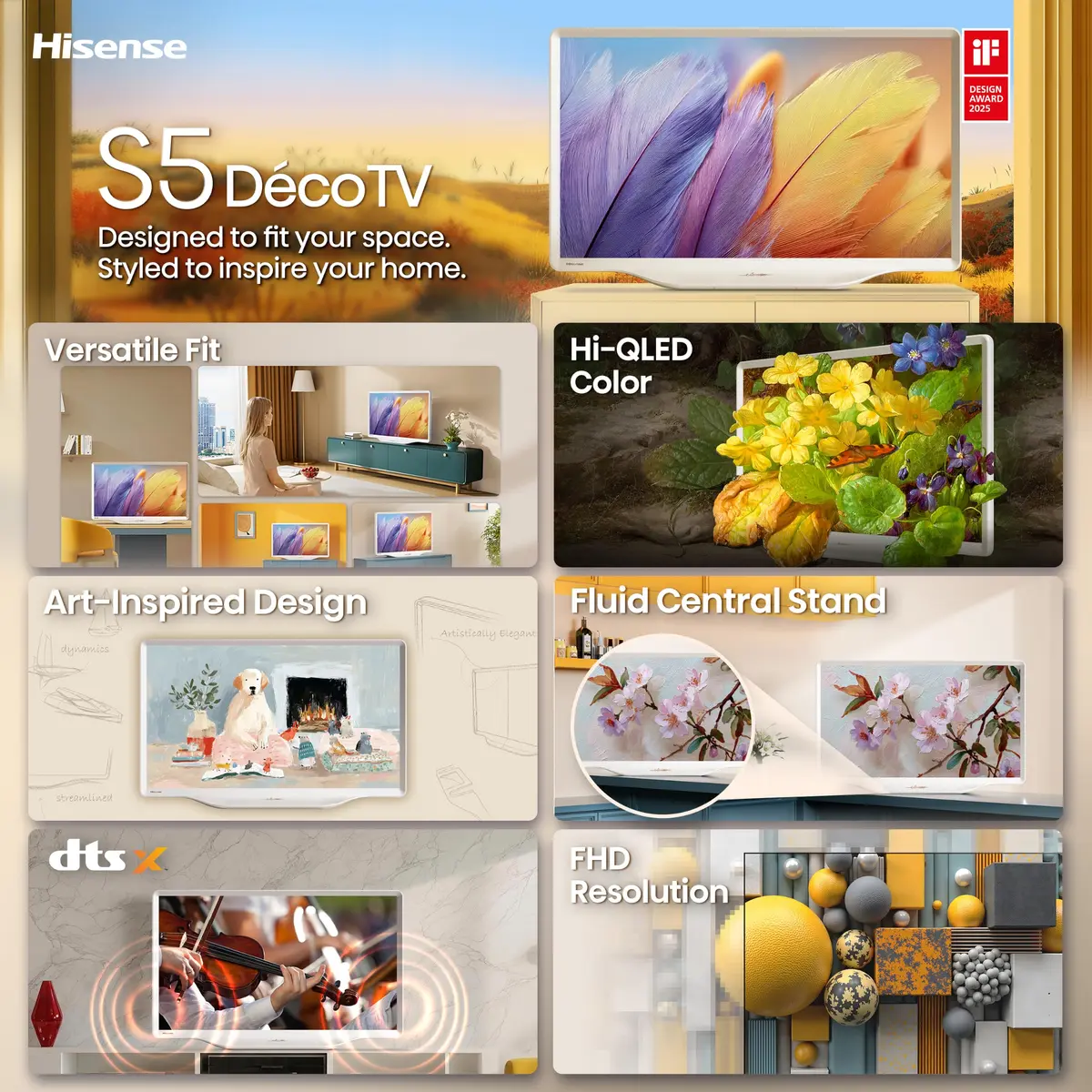 Hisense 32-Inch S5 DécoTV Series Hi-QLED FHD Smart Fire TV (32S5QF) - Versatile Fit, Art-Inspired Design - view 4