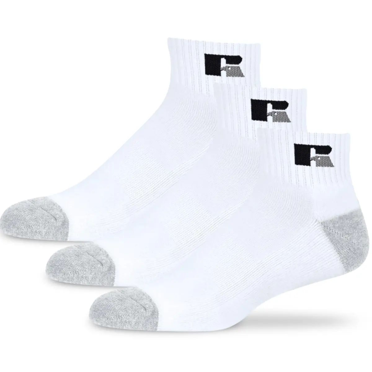 Russell Athletic Quarter Ankle Socks 3-Pack | Moisture Wicking Cushioned Arch Support (100 words) - main product image