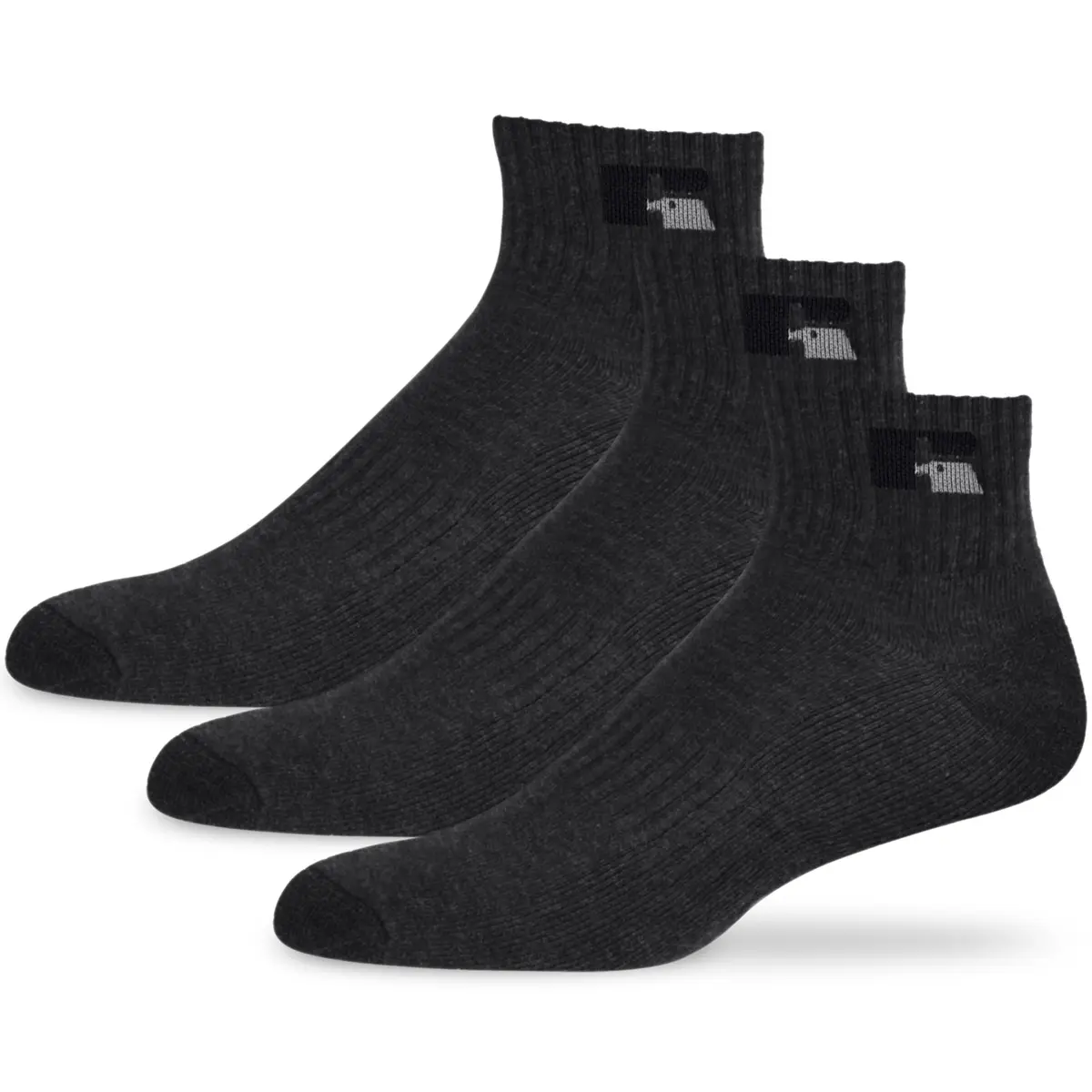 Russell Athletic Quarter Ankle Socks 3-Pack Medium Charcoal | Moisture Wicking Cushioned Support - main product image