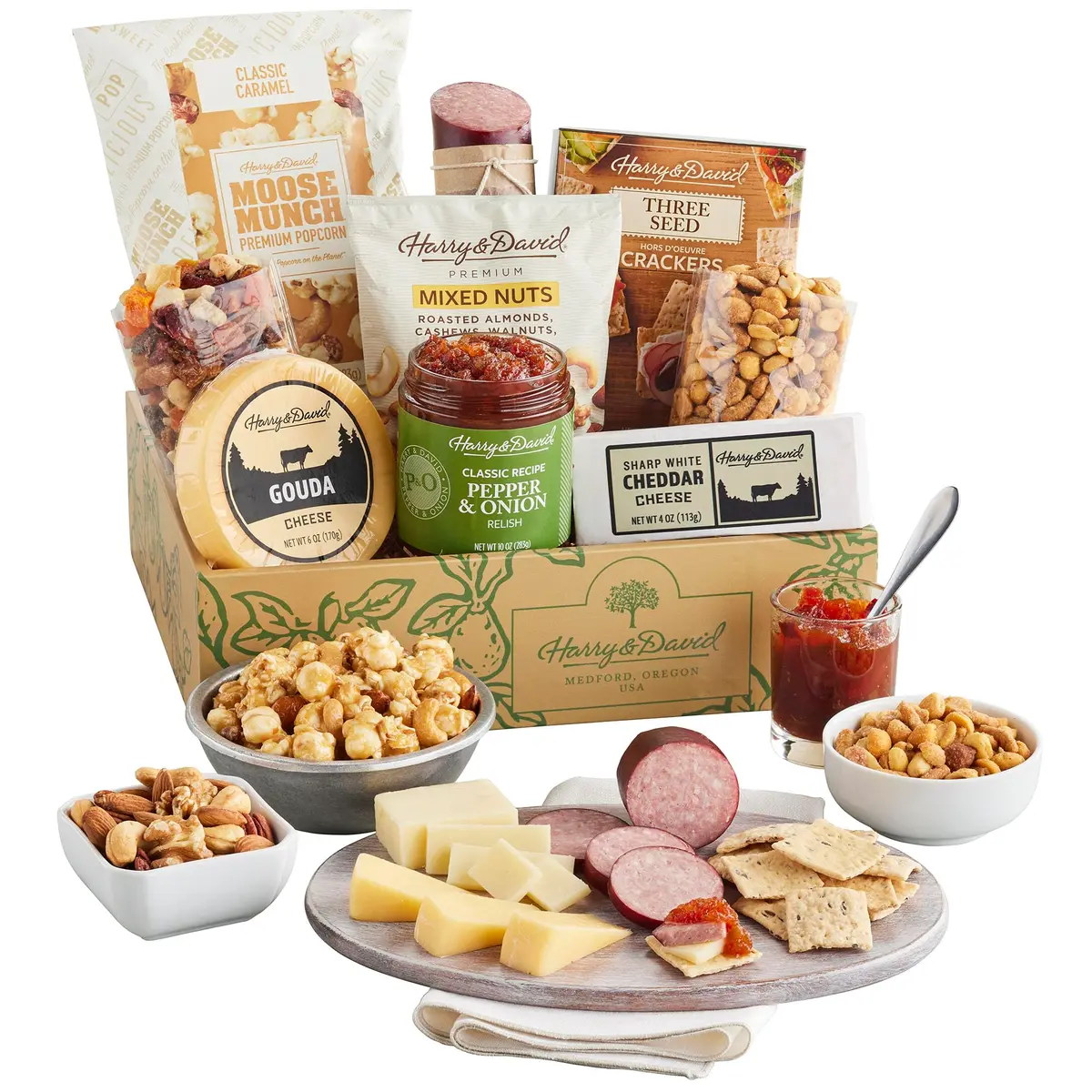 Harry & David Harry's Snack Box Gift Basket – Includes Cheese, Sausage, Trail Mix, Crackers, Relish, Nuts, Dried Fruit, Moose Munch | Gourmet Assortment - main product image
