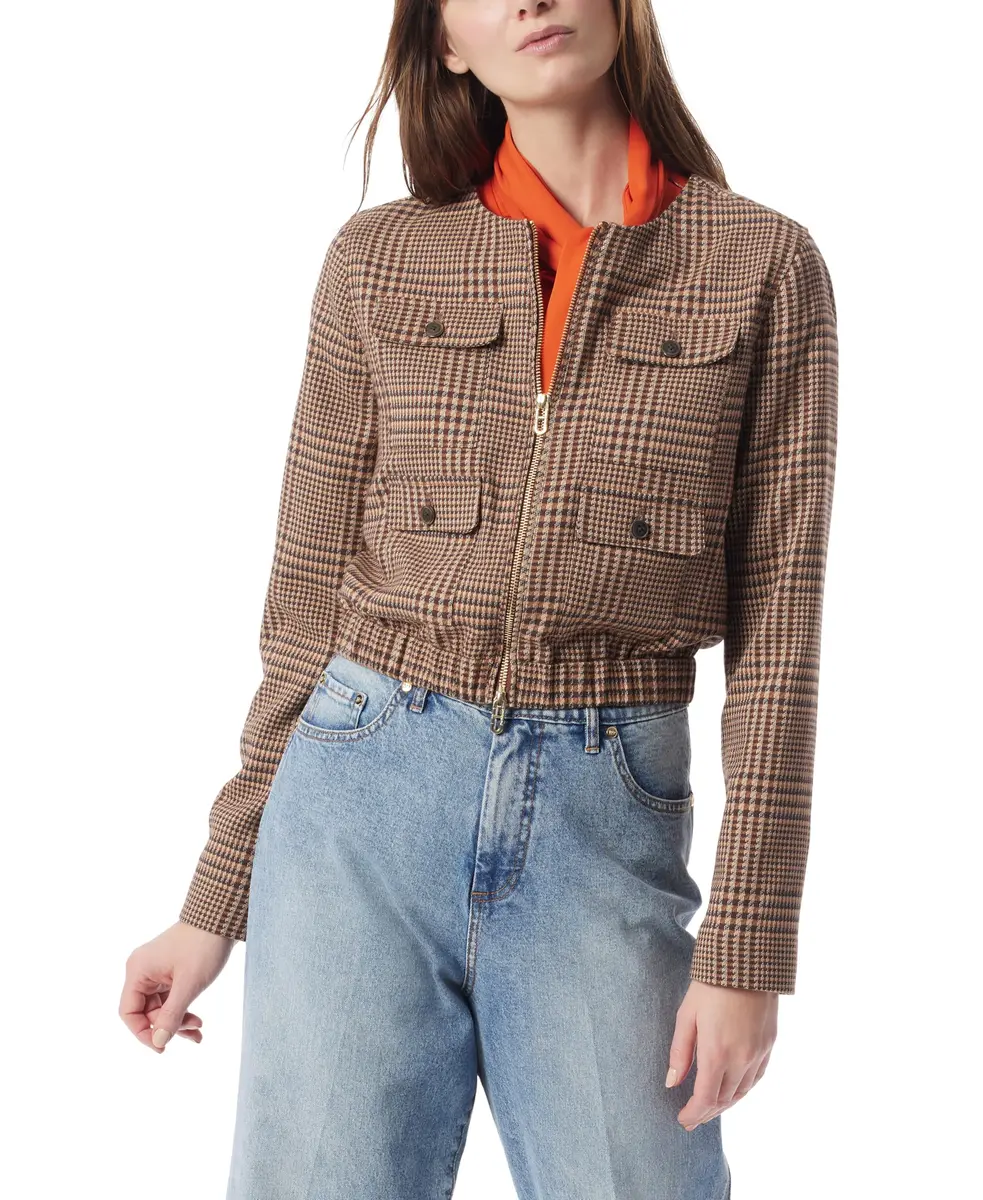 DEE OCLEPPO Womens Lena Collarless Zip Front Crop Jacket 65% Polyester, 33% Viscose, 2% Spandex | Chic, Versatile & Imported - main product image