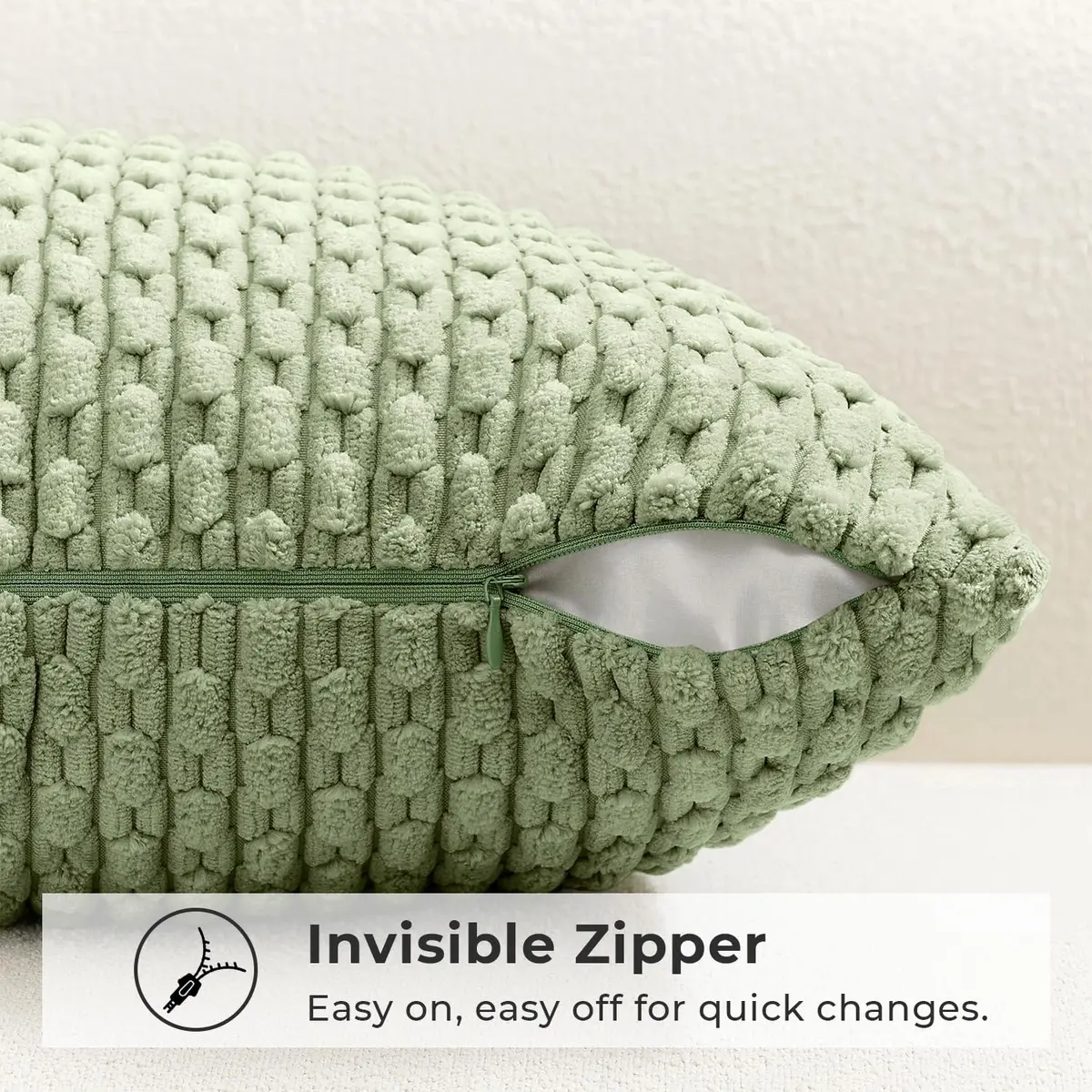 K KEVIN TEXTILE Soft Corduroy Lumbar Pillow Cover 14x20 Inch | Sage Green Boho Stripe - view 3
