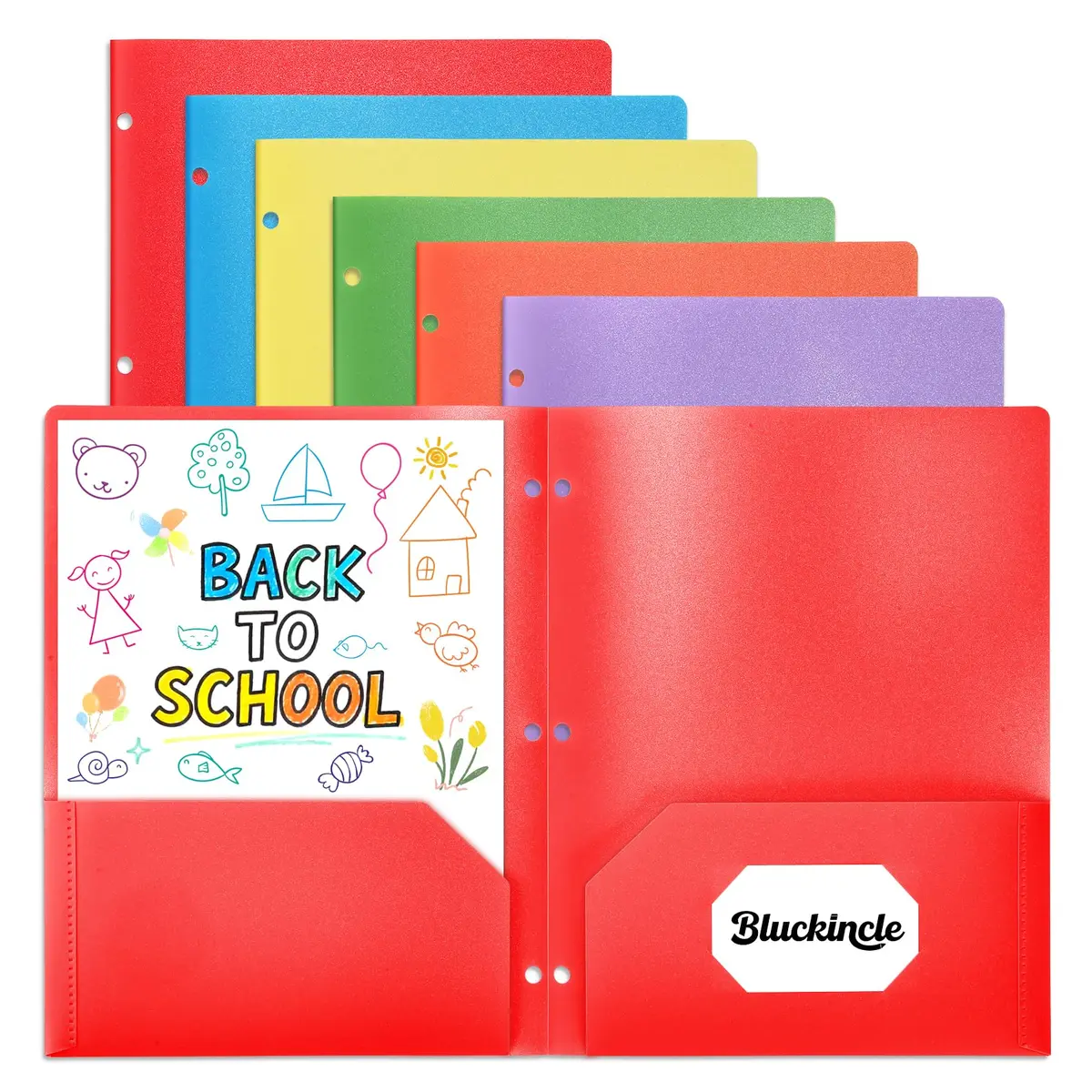 Bluckincle Plastic Folders with Pockets 6 Pack | Bright Color, 3 Hole Punched, 8.5"x11" Capacity - main product image