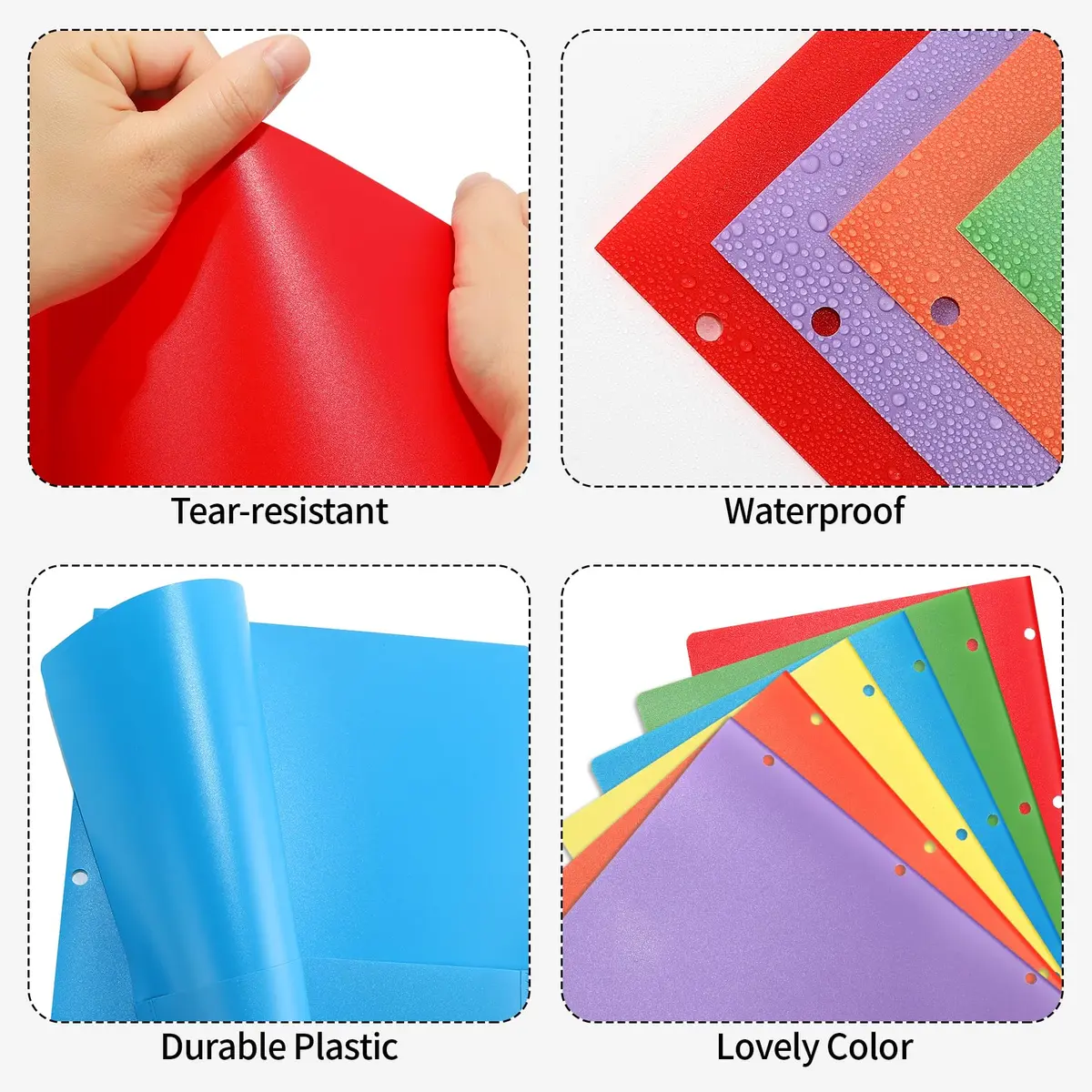 Bluckincle Plastic Folders with Pockets 6 Pack | Bright Color, 3 Hole Punched, 8.5"x11" Capacity - view 5