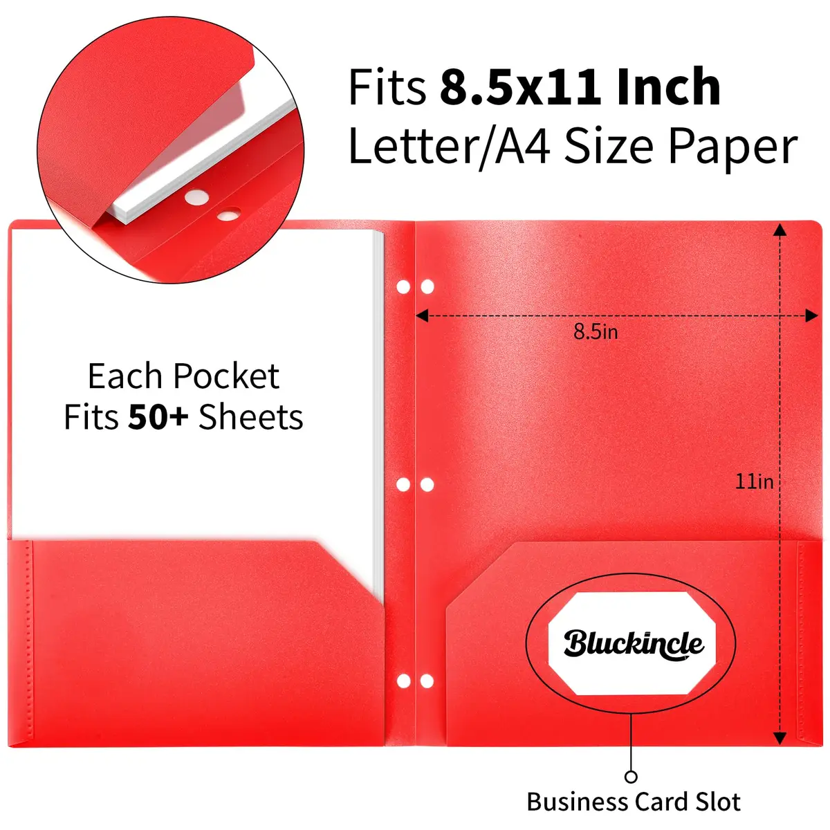 Bluckincle Plastic Folders with Pockets 6 Pack | Bright Color, 3 Hole Punched, 8.5"x11" Capacity - view 3