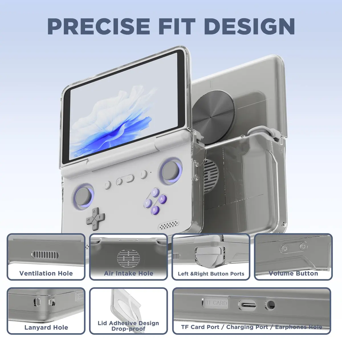 FGERWZ Protective Case for Retroid Pocket Flip 2 Retro Game Console | Clear Gray TPU Cover - view 3