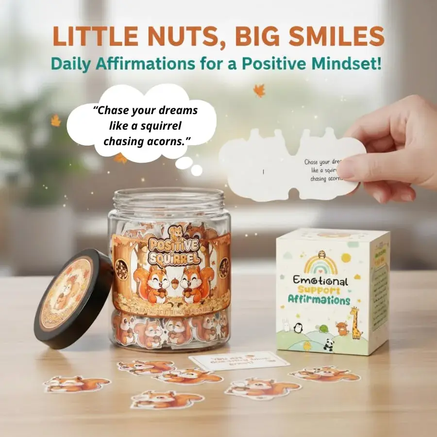 DEARMINE Positive Squirrel Jar with 60 Daily Affirmation Cards | Cute Squirrel Christmas Decor - view 2