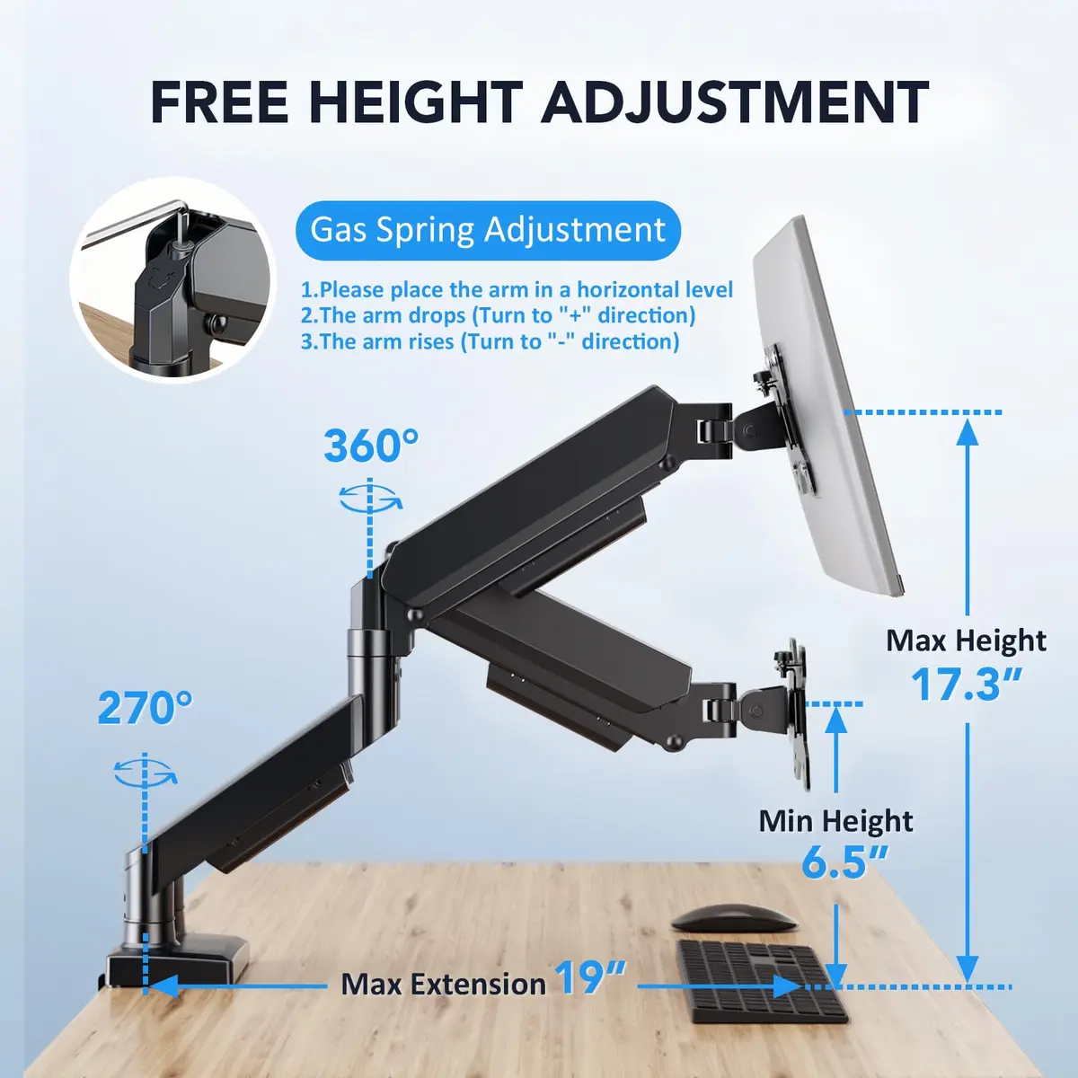 AX WABER Dual Monitor Stand for 17″–32″ Screens | Full Motion VESA Mount with C-Clamp & Grommet Base - view 5
