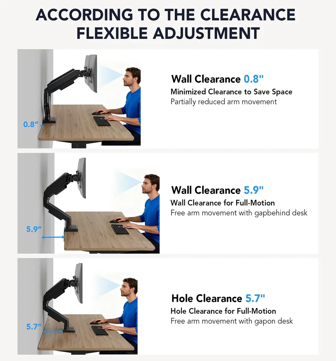 AX WABER Dual Monitor Stand for 17″–32″ Screens | Full Motion VESA Mount with C-Clamp & Grommet Base - view 7