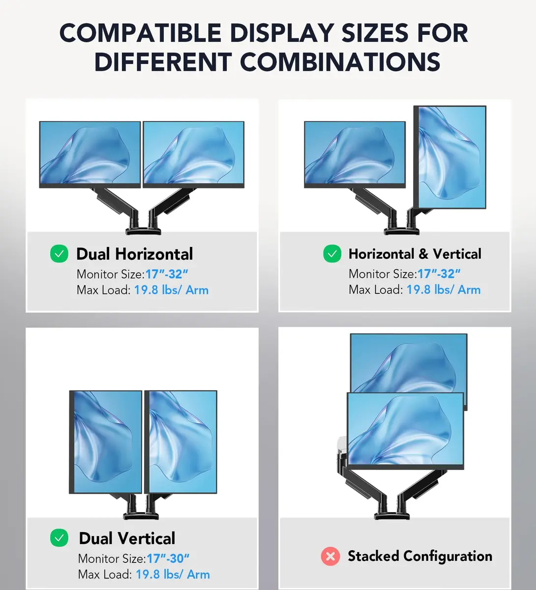 AX WABER Dual Monitor Stand for 17″–32″ Screens | Full Motion VESA Mount with C-Clamp & Grommet Base - view 3