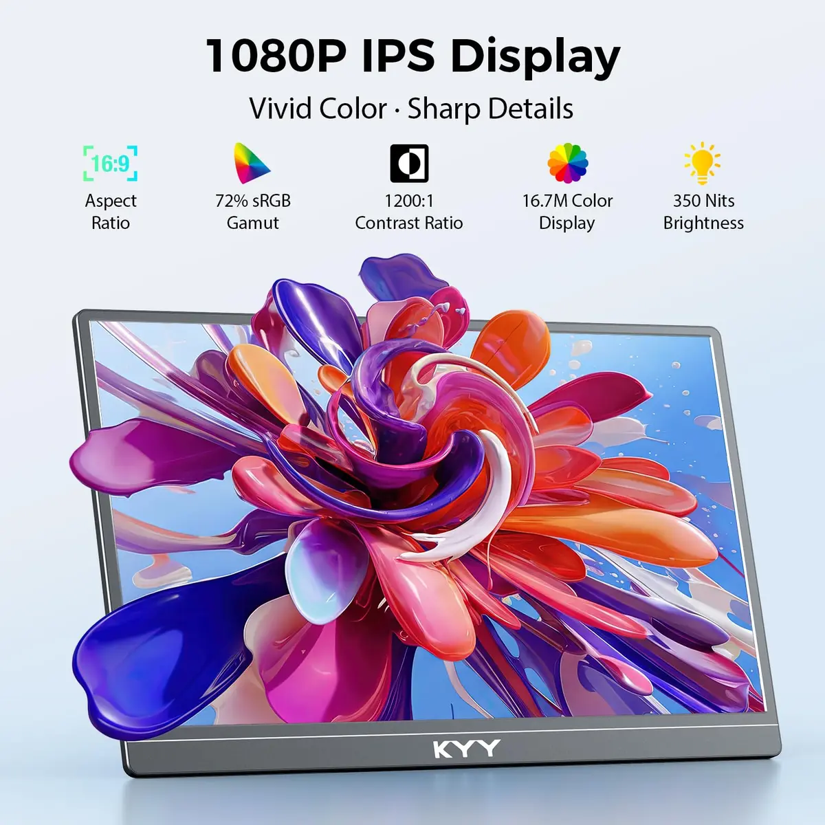 KYY 15.6" FHD Portable Monitor with Built-in Stand | 1920x1080 IPS Display - view 7