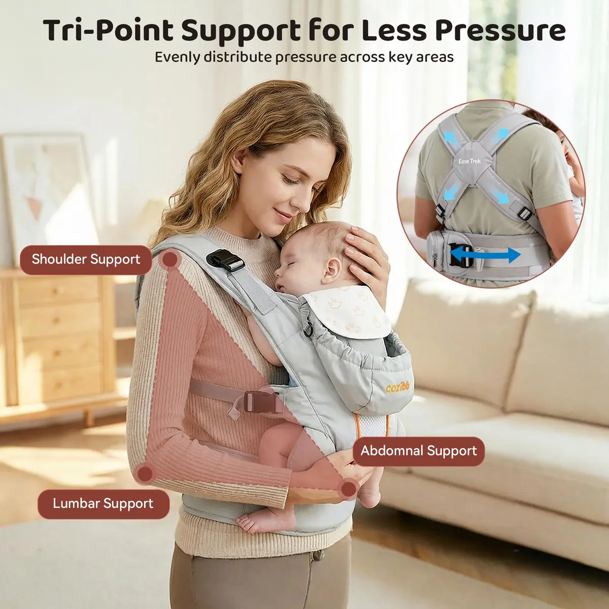 CoziBB Baby Carrier 3-in-1 with Air Cushion Waist Belt | Ergonomic Newborn to Toddler Support (70-120 chars) - view 5