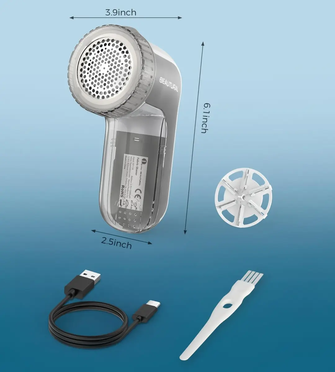 BEAUTURAL Rechargeable Fabric Shaver and Lint Remover, Portable Sweater Defuzzer with 3 Speeds | Removes Pilling from Clothes and Upholstery - view 7