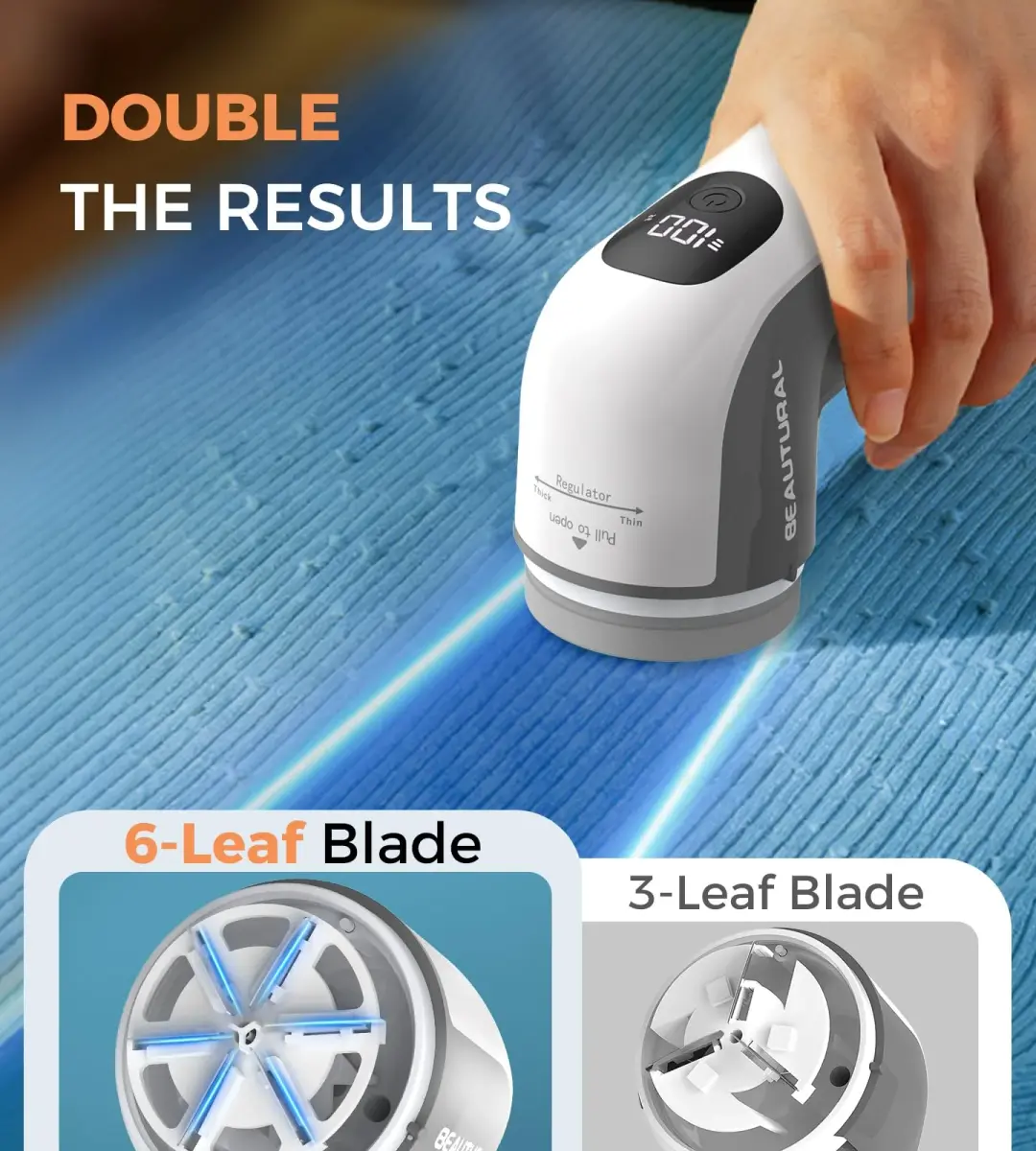 BEAUTURAL Rechargeable Fabric Shaver and Lint Remover, Portable Sweater Defuzzer with 3 Speeds | Removes Pilling from Clothes and Upholstery - view 2