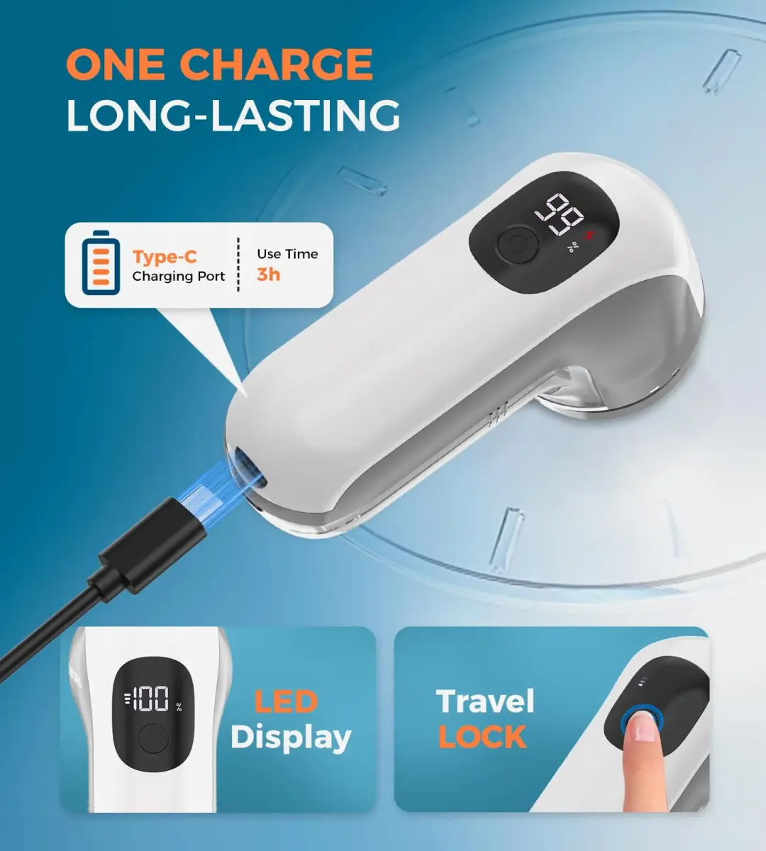 BEAUTURAL Rechargeable Fabric Shaver and Lint Remover, Portable Sweater Defuzzer with 3 Speeds | Removes Pilling from Clothes and Upholstery - view 3