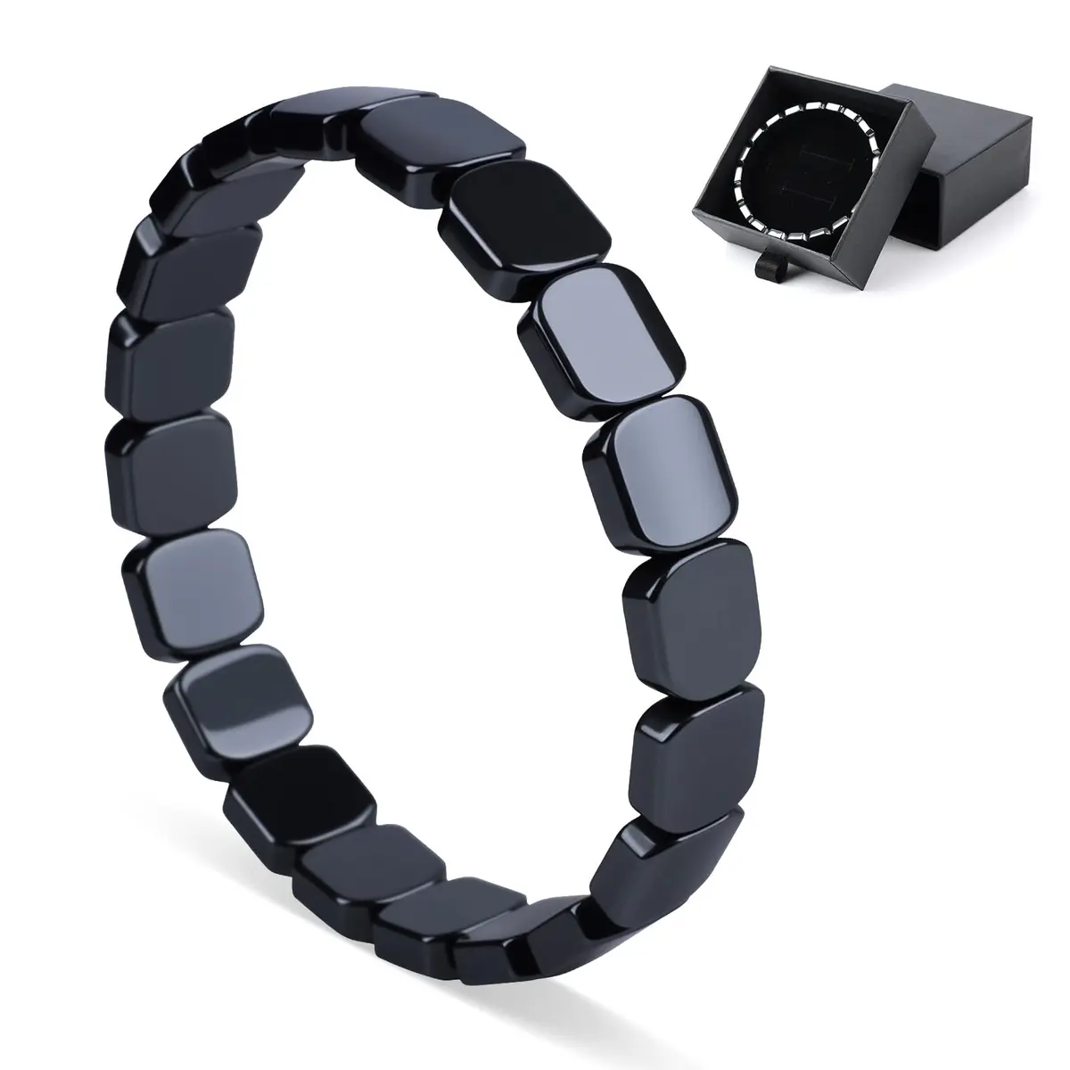 SHANGFEI Natural Hematite Bracelet for Men | 10.16 cm (4 inches) Square Beads - main product image