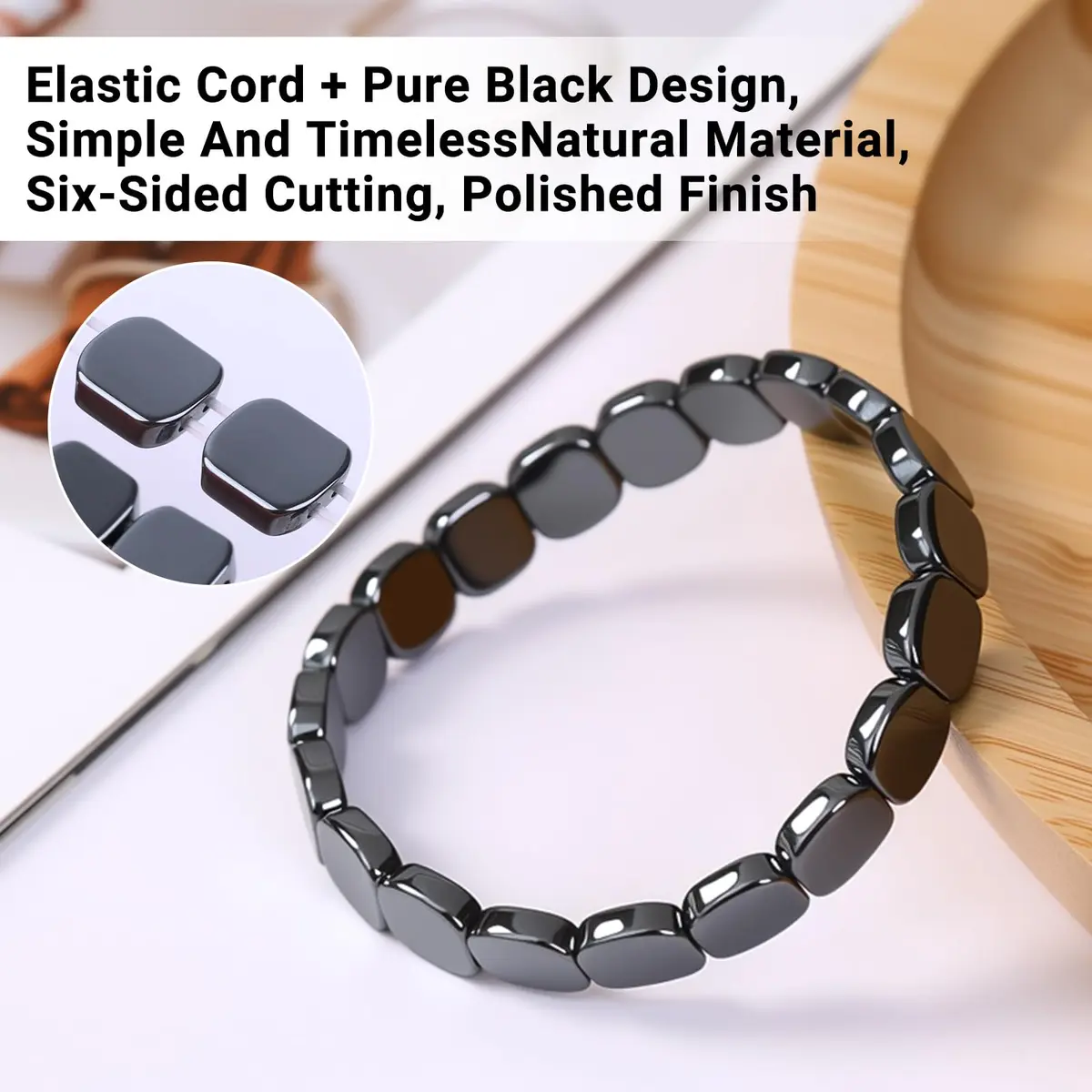SHANGFEI Natural Hematite Bracelet for Men | 10.16 cm (4 inches) Square Beads - view 5