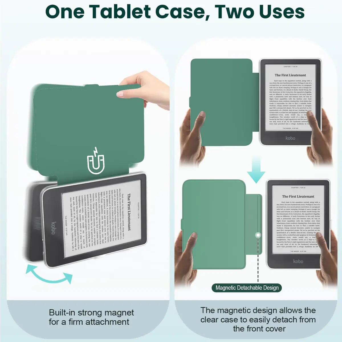 E NET-CASE Detachable Magnetic Case for 6" Kobo Clara Colour (2024) / Clara BW (2024) / 2E (2022) | Auto Sleep/Wake, Clear Back - view 3
