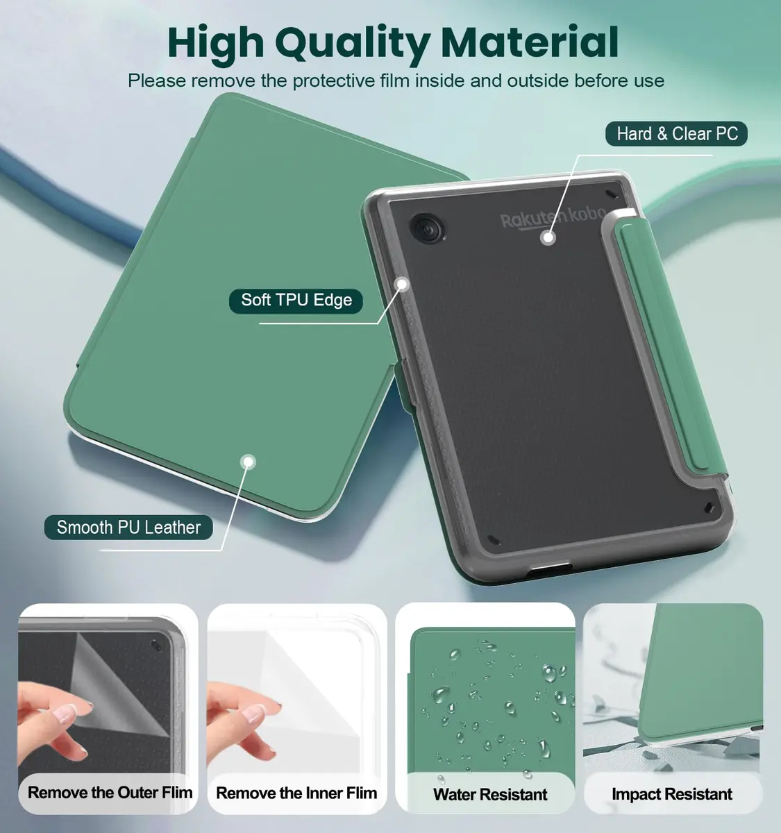 E NET-CASE Detachable Magnetic Case for 6" Kobo Clara Colour (2024) / Clara BW (2024) / 2E (2022) | Auto Sleep/Wake, Clear Back - view 4