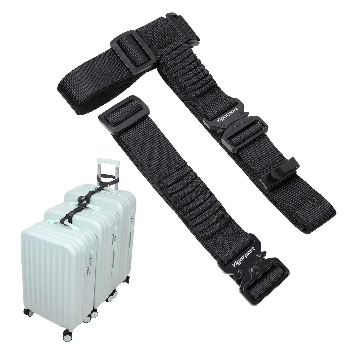Vigorport Luggage Straps with Metal Buckle, 2-Pack, Black | Connect Luggage for Easier Travel - main product image