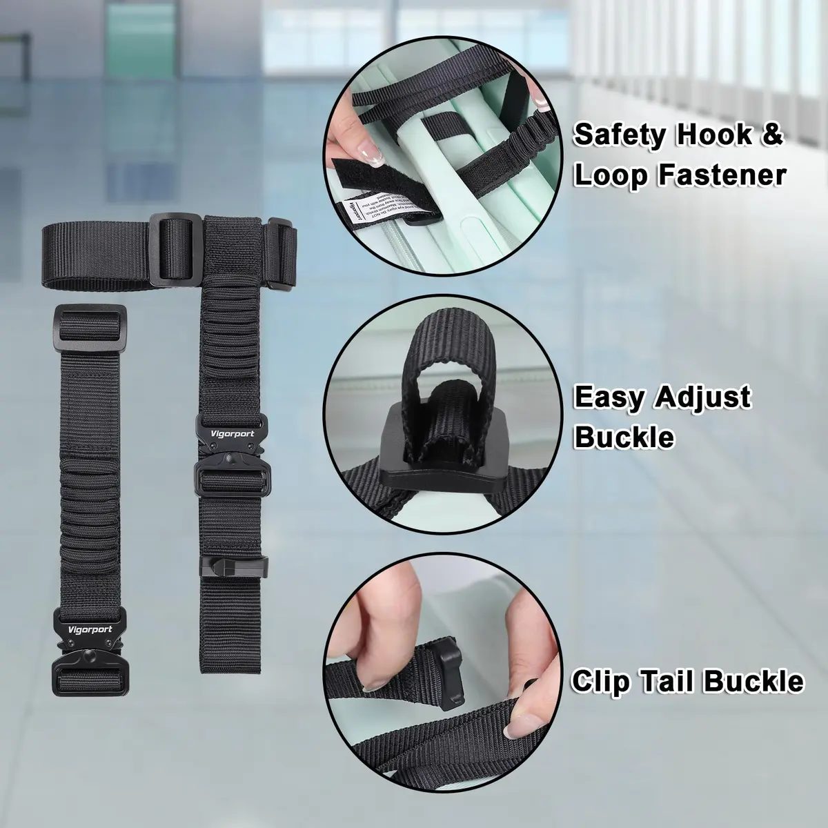 Vigorport Luggage Straps with Metal Buckle, 2-Pack, Black | Connect Luggage for Easier Travel - view 3